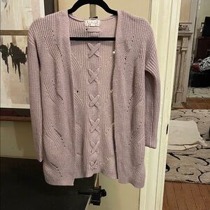 Pink Republic Lavender Open-Front Knit Cardigan with Bow Details